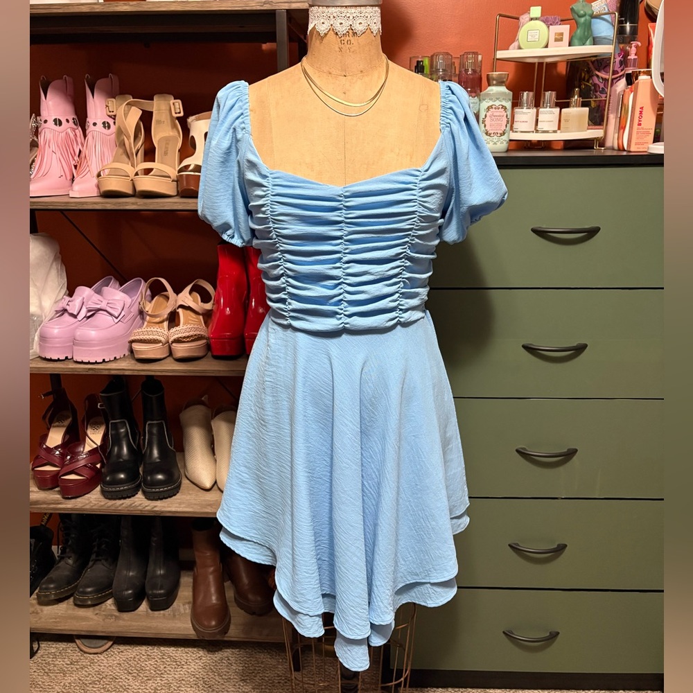 Altar'd State Light Blue Ruched Mini Dress